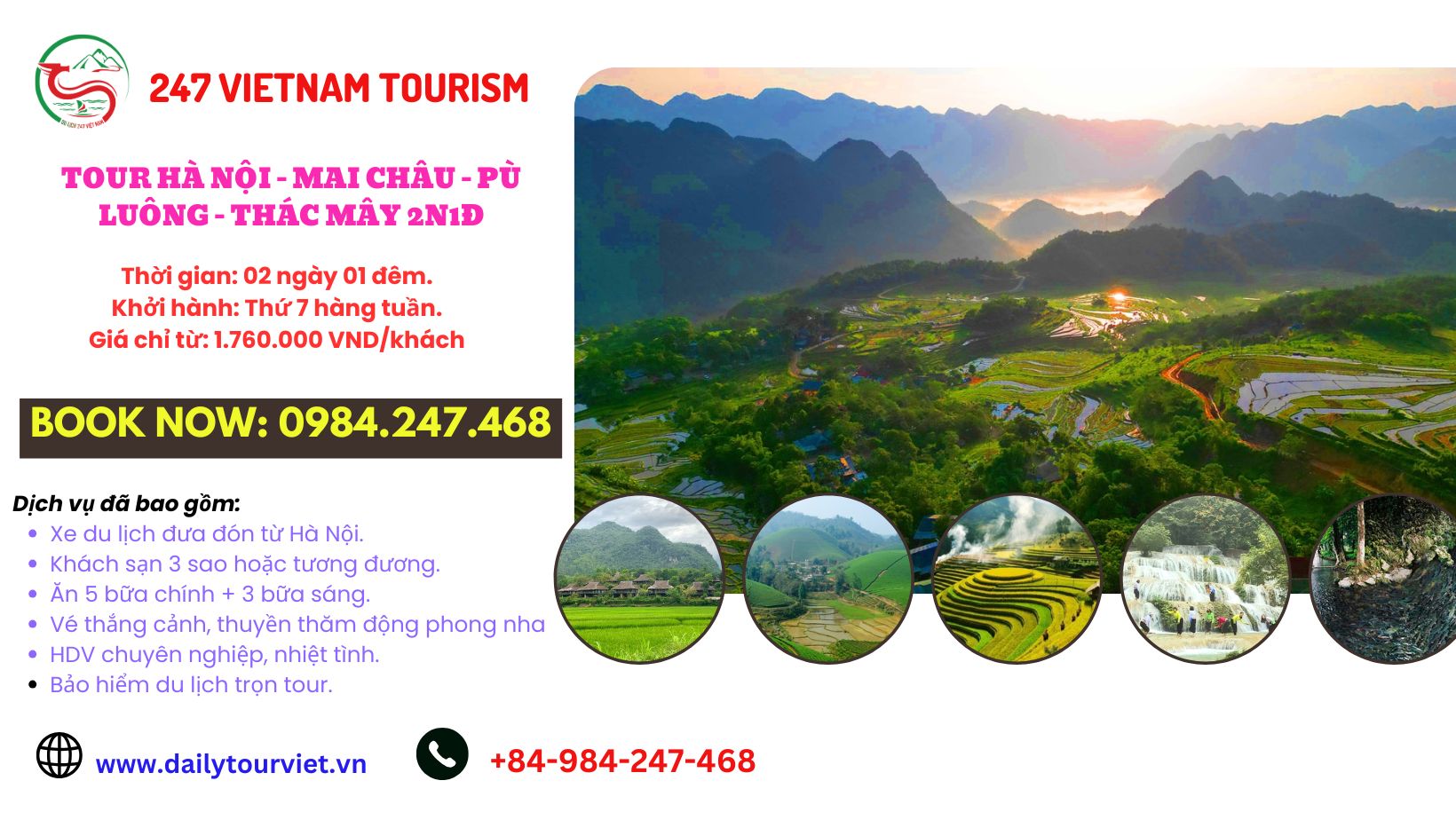 Tour Mai Châu - Pù Luông - Thác Mấy 2 ngày